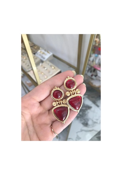 Bordo Vintage Model Küpe Altın