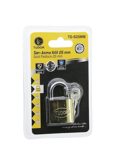 Tudor Td-s25mm Vakumlu 25mm Sarı Kısa Kancalı Asma Kilit- 12'li Paket Diğer