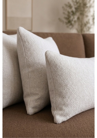 Chevron Bohem Dekoratif Punch Yastık Kırlent Kılıfı Krem 45 x 45