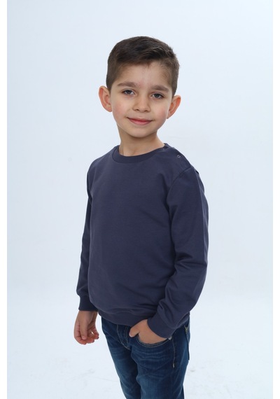 Toontoy Kids Toontoy Erkek Çocuk Relax Fit Bisiklet Yaka Omuzu Çıtçıtlı Sweatshirt Bej