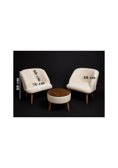 3 Lü Takım - Modern Oturma Seti - Berjer Oturma Grubu Beyaz