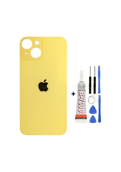 Apple Uyumlu iPhone , , 14 Arka Kapak Cam +yapıştırıcı B700 + Tamir Seti - Sarı Sarı