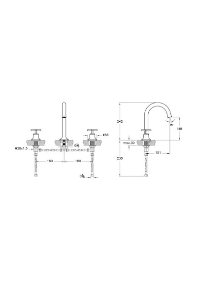 VitrA A42891 VitrA Origin Classic Ankastre Lavabo Bataryası 3 Delikli Lavabolar İçin