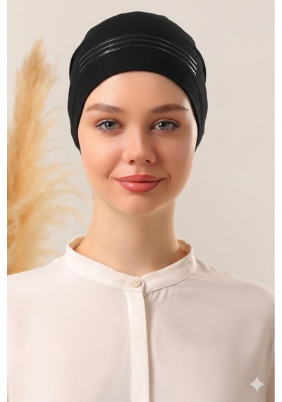 Melodi Scarf Çift Silikonlu Kaymayan Kaymaz Bone - Eşarp Şal Başörtü Kaydırmayan Kaymaz Bantlı Bone Siyah