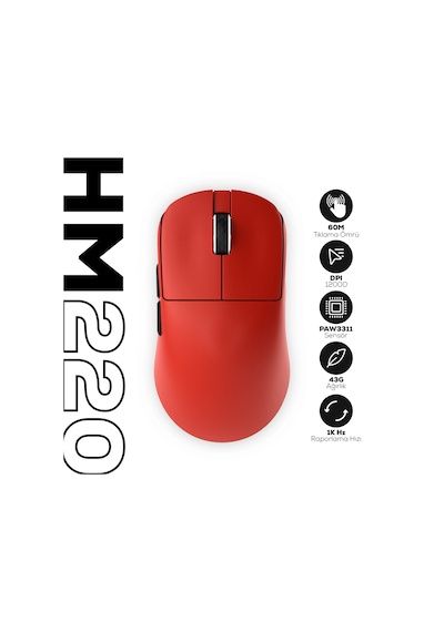 Hawk Gaming Hm220 1k Hz 12000 Dpı Tri-mode Kablosuz/bluetooth Kırmızı Gaming Mouse Gaming