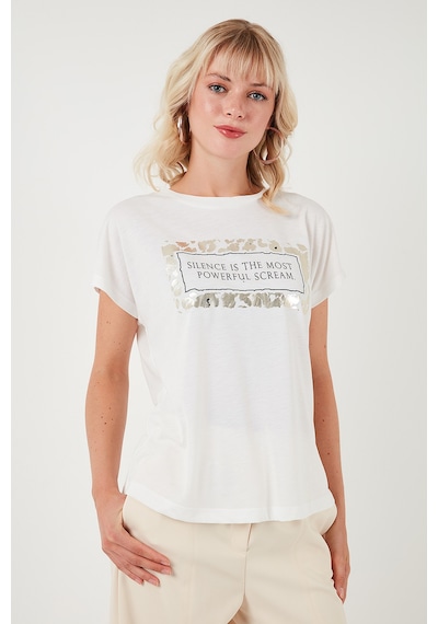 Lela Baskılı Bisiklet Yaka Regular Fit Bayan T Shirt 6671007 Ekru Lela Baskılı Bisiklet Yaka Regular Fit Bayan T Shirt 6671007 Ekru