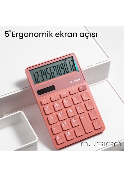 Nusıgn 12 Haneli Hesap Makinesi Plastik Gün Kurusu Pembe