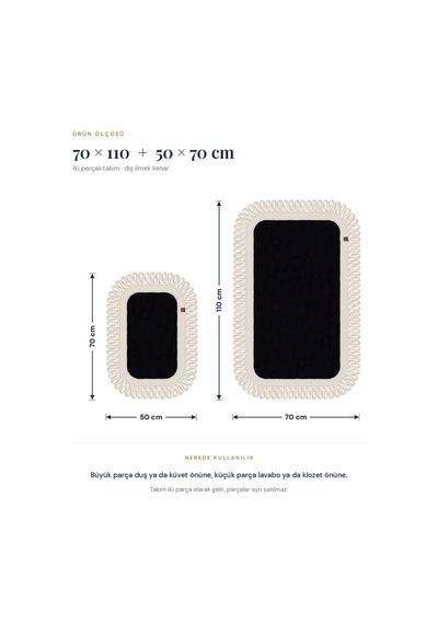 Banyo Paspası Takımı 70x110+50x70 Cm Dış Trikot Siyah & Krem
