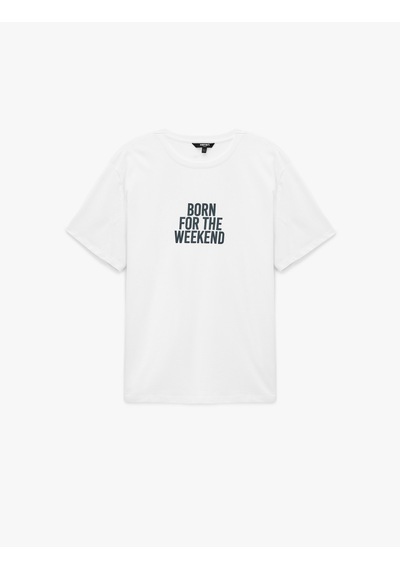 Koton Regular Fit Kısa Kollu Bisiklet Yaka Pamuklu Baskılı Tişört Beyaz 6sam10063mk Beyaz