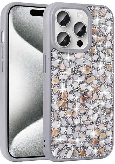 Apple Uyumlu  iPhone 15 Pro Max Kılıf Parlak Taşlı Tasarım Stone Linea Kapak