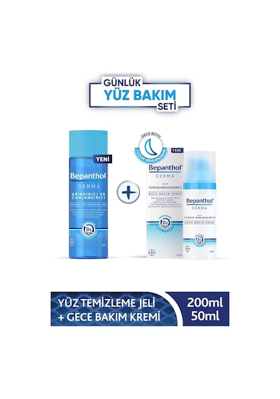 Bepanthol Derma Yoğun Nemlendirici Gece Bakım Kremi 50 ML + Derma Günlük Yüz Temizleme Jeli 200 ML