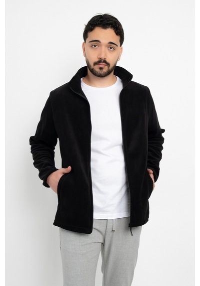 Dasüniforma Unisex Anti-pilling Tüylenme Yapmayan Standart Fit Tam Fermuarlı Soğuk Geçirmez Polar Hırka Siyah