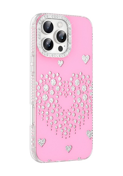 Maks Technology Apple iPhone Uyumlu 16 Pro Max Kılıf Damla Taşlı Mkst Rivas Sert Pc Kapak - Pembe