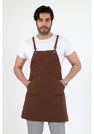 Barista Askılı Önlük Kanguru Cepli - Kahve-12779 Kahve