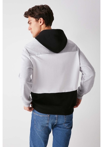 Grimelange Clyde Erkek Bloklu Kapüşonlu Kordonlu Içi Polarlı Siyah Sweatshirt