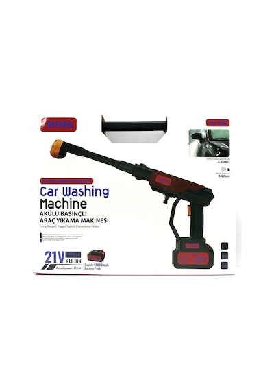 Oto - Araç Yıkama Makinesi Şarjlı - Yedek Bataryalı 135w - 19000 Rpm 12000 Mah - 21v 0.62bar A-130 4801