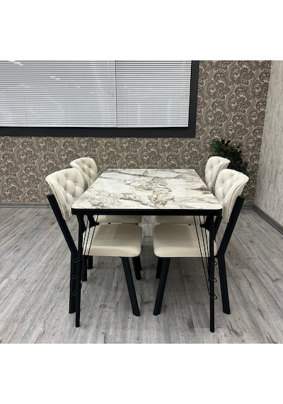 Akumarin Mutfak Yemek Masası Takımı- 4 Kişilik Mutfak Masa Sandalye Takımı- Mutfak Masası Takımı Siyah Beyaz Mermer Krem Akumarin Mutfak Yemek Masası Takımı- 4 Kişilik Mutfak Masa Sandalye Takımı- Mutfak Masası Takımı Siyah Beyaz Mermer Krem