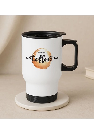 Bk Gift Coffee Tasarımlı Kulplu Beyaz Çelik Bardak Termos Mug 450ml-2, Sevgiliye Hediye, Arkadaşa Hediye, Eşe Hediye