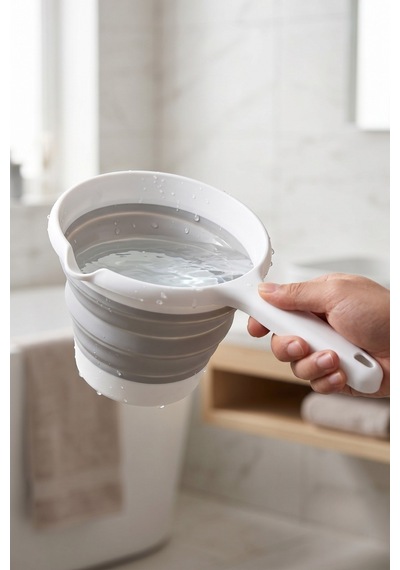 Katlanır Silikon Maşrapa 1 Litre Yer Kaplamayan Akıtma Ağızlı Banyo Mutfak Hamam Su Tası Açık Gri