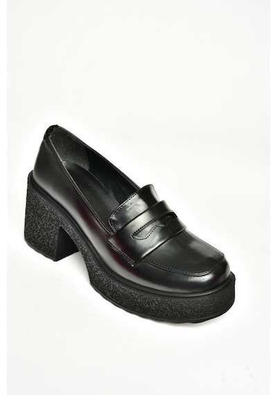 Fox Shoes T996152008 Siyah Rugan Kalın Topuklu Kadın Ayakkabı Siyah