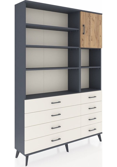 Arges Dolap 8 Raflı 8 Çekmeceli Tek Kapaklı 132x30x195 Antra... Antrasit