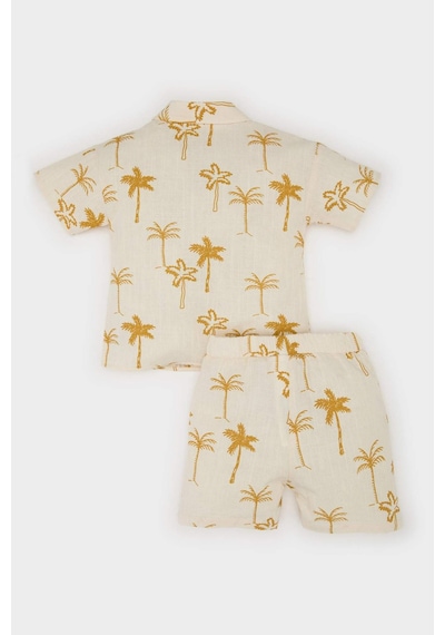 DeFacto Erkek Bebek 2'li Takım Tropikal Desenli Flamlı Poplin Kısa Kollu Gömlek Beli Lastikli Şort E8153A525SMER142 Ekru DeFacto Erkek Bebek 2'li Takım Tropikal Desenli Flamlı Poplin Kısa Kollu Gömlek Beli Lastikli Şort E8153A525SMER142 Ekru