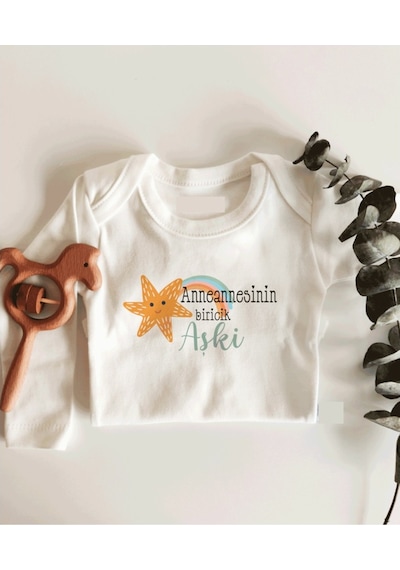 İmaj Tuğbababy Anneannesinin Biricik Aşkı Uzun Kol Çıtçıtlı Organik Bebek Body Beyaz