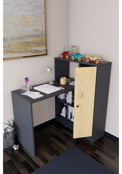 Drithe Modern Dolaplı Kitaplıklı Çalışma Masası Antrasit-çam Antrasit - Çam