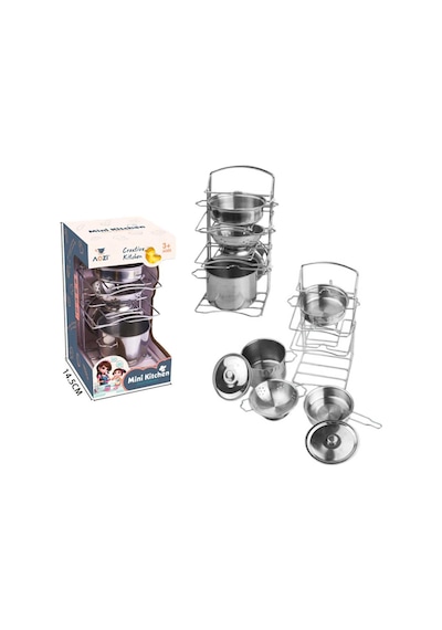 Mini Kitchen 683g-2 Çelik Tencere Tava Set Raflı Mutfak Seti 7 Parça 3+ 1 Adet Fiyatıdır