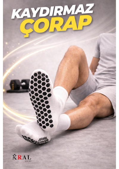 Kral Socks Silikon Tabanlı Kaydırmaz Taban Altı Havlu Terletmez 2 Çift Pamuklu Dikişsiz Soket Spor Çorabı Asorti