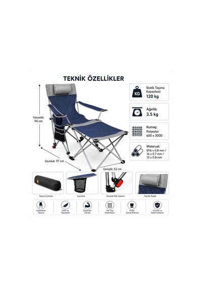 Freecamp Fc-phoenıx-205929-lct Phoenix Katlanır Masalı Baş Destekli Sandalye Lacivert-gri Çok Renkli