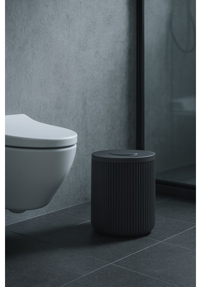 Lines Serisi Antrasit/gri Akrilik Çöp Kovası Silindir, 5 Litre, 25cm, Kolay Temizlenir - 3372 Antrasit - Gri