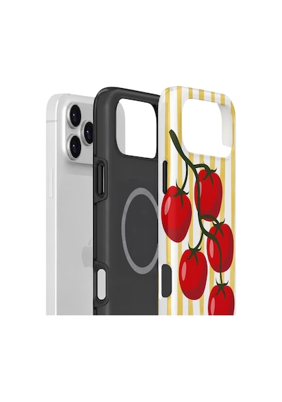 Apple iPhone Uyumlu 17 Pro Max Vorian Çift Katmanlı Magsafe Kılıf Tomato Market Stripe