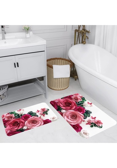Rovigo Home Baskılı Kaymaz Taban 2'Li Banyo Paspas Takım Rvg5060-100x60-60x50 Çok Renkli