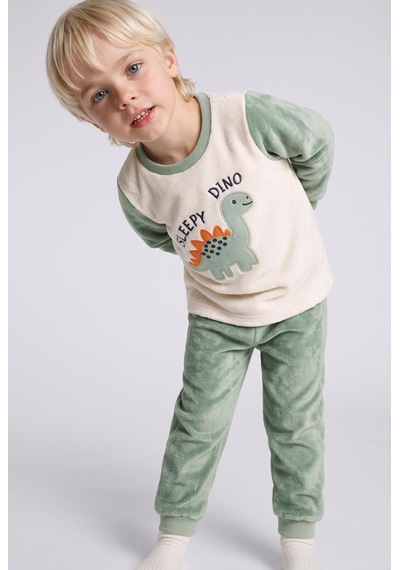 Defacto Dinozor Baskılı Pelüş 2li Pijama Takımı Erkek Bebek I2368a526cwkh434 Haki-kh434