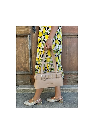 Just Polo Kadın Gold Aksesuarlı Kemer Detaylı Şık El Çantası Shopper Ebat : 14 X 30 Cm Kum