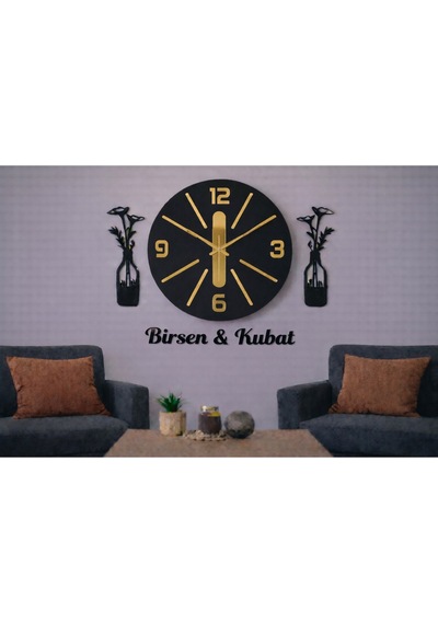 Salon İçin Tasarlanmış Duvar Saati 40 Cm Çiçekler 30 Cm Kişiye Özel No 1021 Çok Renkli