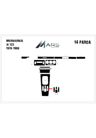 Mercedes 123 Torpido Kaplama 1976-1986 10 Parça Piano Black