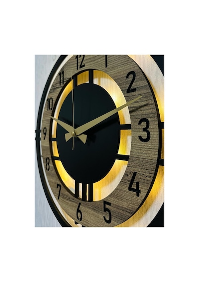 Pey Aksesuar Işıklı Ahşap Duvar Saati 48 Cm Dekoratif Modern Tasarım Sonomo 0240-keçe-şekilli-48cm