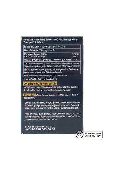Nutraxin D3 Vitamini 1.000 Iu -120 Adet Tablet