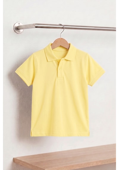 Nacar Store Unisex Çocuk Polo Yaka Kısa Kollu Lakost Tişört Okula Dönüş Acık Sarı