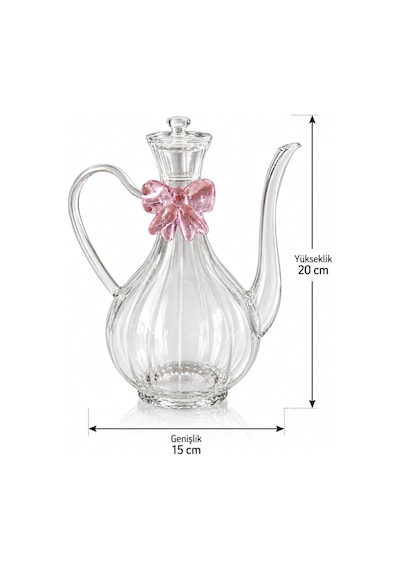 Qerhome Pembe Fiyonk Tasarımlı Borosilikat Cam Glorry Yağlık Veya Sirkelik 750 Ml+750 Ml Çizgili Tasarım Şeffaf