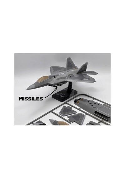 F-22 Gri Kamuflajlı Modern Hayalet Savaş Uçağı Model Kiti - Kendin Yap Dıy Eğlenceli Masaüstü Dekorasyon Süsü, Füze Detaylı Birleştirilebilir Taktik Avcı Jeti Maket Oyuncak, Havacılık 17x16 Cm
