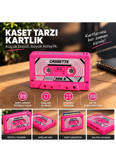 Kasetcep Retro Kaset Kartlık Pembe