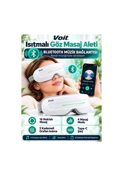 Grafen Isıtmalı Göz Masaj Aleti Bluetooth Müzikli 16 Noktalı Titreşimli 4 Modlu Şarjlı