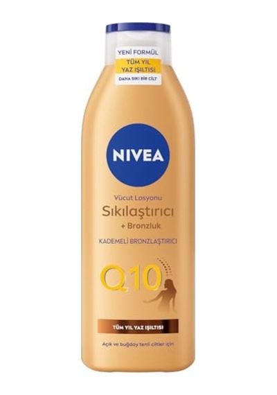 Nıvea Q10 Sıkılaştırıcı Ve Bronzlaştırıcı Vücut Losyonu 250ml, Kademeli Doğal Bronzluk, 7 Günde Sıkı Cilt, Açık Ve Buğday Tenli Ciltler