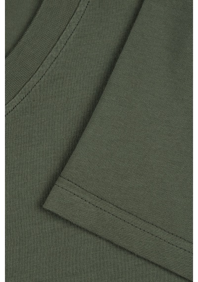 Goffra Kadın Vision V Yaka Premium Kalite Yoğun Dokulu Pamuklu T-shirt Haki W102-r0220-06