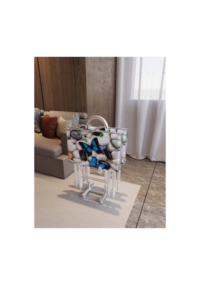 Camlı Çanta Sehpa, Sehpa, Zigon, 4lü Zigon, Çanta Sehpa, 4lü Sehpa, Çanta Zigon Çok Renkli