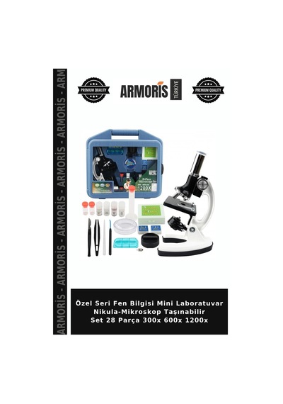 Özel Seri Fen Bilgisi Mini Laboratuvar -mikroskop Taşınabilir Set 28 Parça 300x 600x 1200x