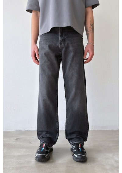 Flaw Çizgili Regular Jean-29104 Siyah